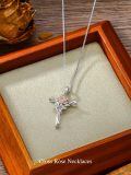 TOUPOP Sterling Silver Cross Rose Pendant Necklace Religious Jewelry Gift-0-3