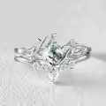 TOUPOP Sterling Silver Moissanite Moss Agate Wedding Ring Set For Women-0-2