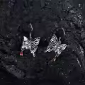 wholesale 925 Sterling Silver Black Butterfly with Red Crystal Gothic Stud Earrings Wholesale for Women and Men-0-1