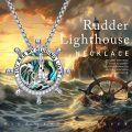 wholesale 925 Sterling Silver Blue Sandstone Nautical Necklace with Rudder & Lighthouse Symbol for Guidance & Hope-0-5