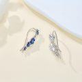 wholesale 925 Sterling Silver Blue Enamel Flower Drop Dangle Studs Earrings for Women Girls  4cm Long-0-3