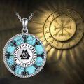 wholesale 925 Sterling Silver 925 with Turquoise Stone Viking Valknut Rune Amulet Pendant Necklace for Men & Women-0-4
