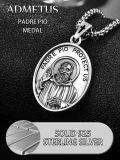 wholesale 925 Sterling Silver Padre Pio Protect Us Pendant Necklace  w/ Cross & 24 Chain-0-3