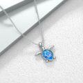 wholesale 925 Sterling Silver Blue Opal Turtle Pendant Necklace for Women Girls-0-2