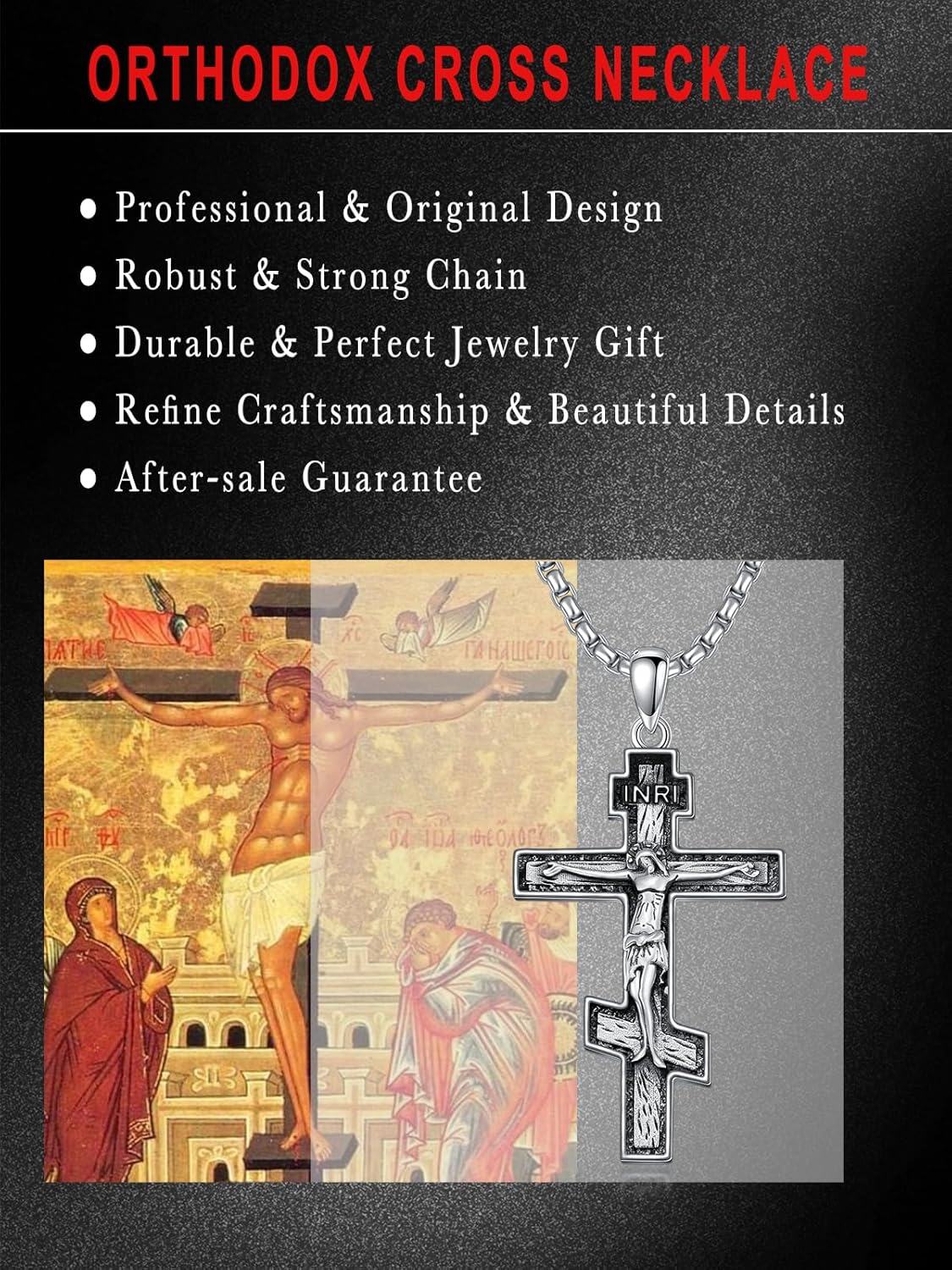 wholesale 925 Sterling Silver Crucifix Cross Pendant Necklace with Stainless Steel Chain for Men & Women - Religious  Set w/ 24 Stainless Steel Chain and Box Packaging-0-2