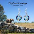 wholesale 925 Sterling Silver Elephant Dangle Drop Leverback Earrings with Blue Crystal and Gold Accents-0-5