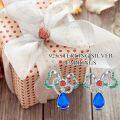 wholesale 925 Sterling Silver 925 Blue Teardrop & Red Round Stone Clover Bow Dangle Drop Earrings for Women-0-3