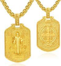 wholesale 925 Sterling Silver Saint Benedict Medal Pendant with Cross and Rope Chain - Catholic Religious  for Men & Women-St Benedict-C