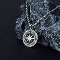 wholesale  & 925 Sterling Silver Mens Compass Pendant Necklace  - Black Stone Accent (24)-0-3