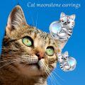 wholesale 925 Sterling Silver Moonstone Cat Stud Earrings - Valentines Day Gifts for Her-0-1