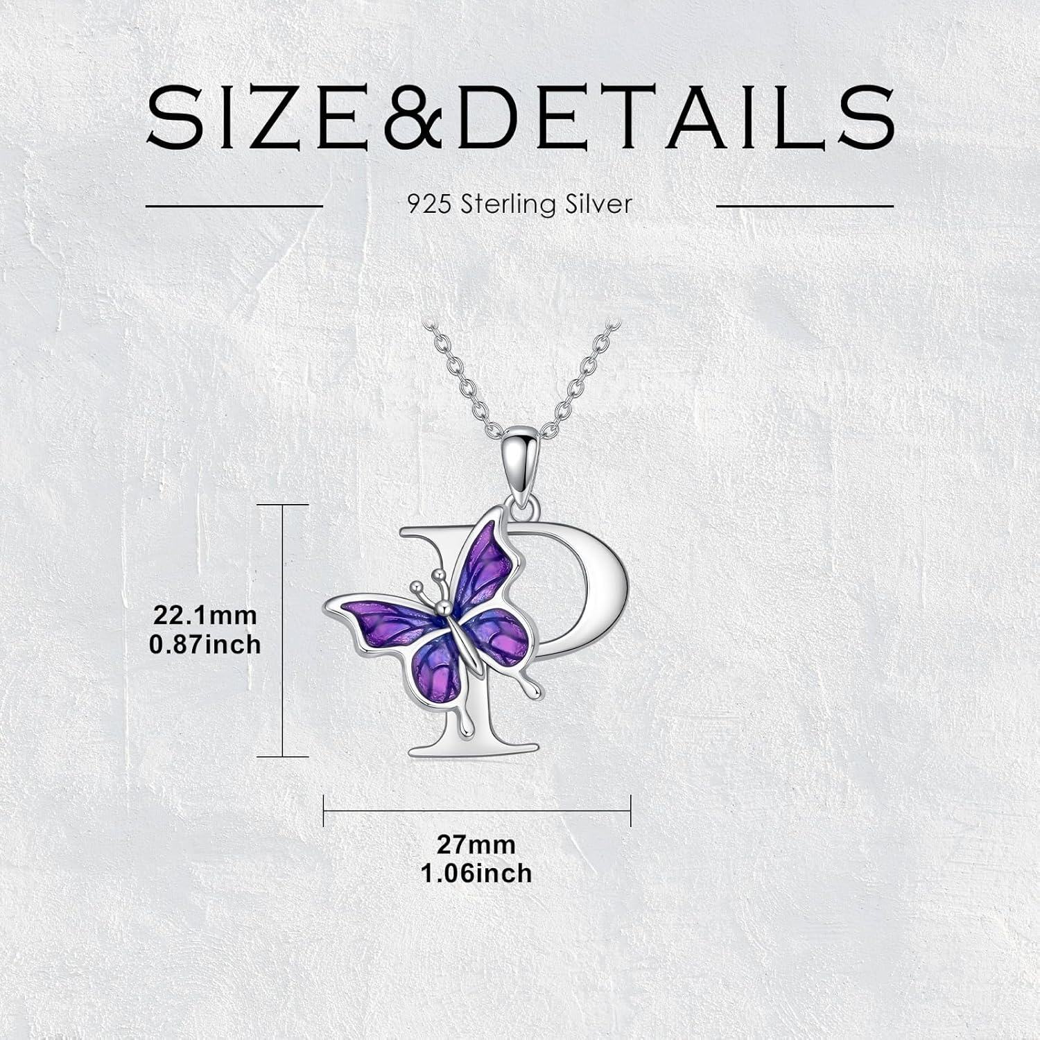 wholesale 925 Sterling Silver Purple Butterfly A Z 26 Letters Pendant Necklace-0-2