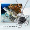 wholesale 925 Sterling Silver Black Labradorite Sea Turtle Necklace with Palm Tree Design for Women and Girls-0-4