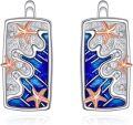 wholesale 925 Sterling Silver Blue Wave Starfish Drop Earrings Ocean  for Women-0-0