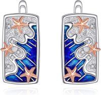 wholesale 925 Sterling Silver Blue Wave Starfish Drop Earrings Ocean  for Women-Starfish earrings