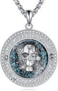 wholesale 925 Sterling Silver Turquoise Stone Inlay Skull Pendant Memento Mori Gothic Necklace for Men & Women-0-0