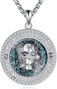 wholesale 925 Sterling Silver Turquoise Stone Inlay Skull Pendant Memento Mori Gothic Necklace for Men & Women-Memento Mori 2