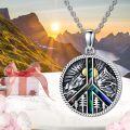 wholesale 925 Sterling Silver Round Pendant with Wolf and Pine Tree Design - Abalone Shell Inlay Peace Symbol Necklace-0-2
