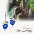 wholesale 925 Sterling Silver Blue Crystal Sloth Heart Drop Earrings-0-4