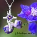 wholesale 925 Sterling Silver Floral Cross Pendant Necklace w/ Pink Carnation & White Daisy Stones - Elegant Gift for Her-0-4