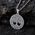 wholesale 925 Sterling Silver Gold-Plated Round Tree of Life Necklace with Rune Design Pendant for Men & Women-0-3