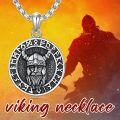wholesale 925 Sterling Silver Viking Warrior Pendant with Rune Circle and Helmet Design on Round Medallion - Mens & Womens Jewelry Necklaces -0-4