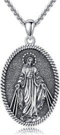wholesale 925 Sterling Silver Virgin Mary Pendant Necklace with Chain - Catholic Christian Faith  for Women and Men-0-0
