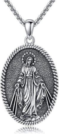 wholesale 925 Sterling Silver Virgin Mary Pendant Necklace with Chain - Catholic Christian Faith  for Women and Men-Virgen de Guadalupe