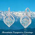wholesale 925 Sterling Silver Turquoise Stone Mountain Wave Design Leverback Earrings-0-4