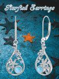 wholesale 925 Sterling Silver Larimar Starfish Wave Drop Earrings Platinum Plated-0-2