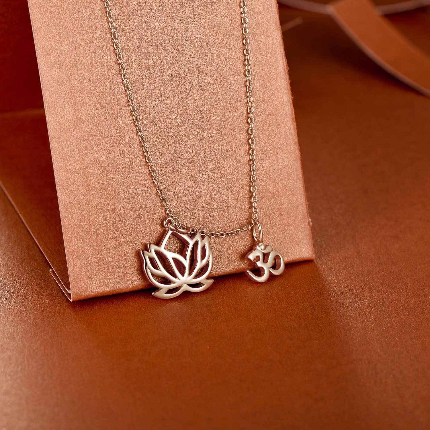 925 Sterling Silver OM Lotus Sideways Pendant Necklace w/ Inspirational Quote Gift Card for Women & Girls' Birthdays-0-3