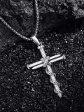 TOUPOP Stainless Steel 3 Nail Cross Pendant Wrap Rope Necklace-0-3
