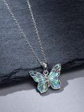 wholesale 925 Sterling Silver Blue Green Abalone Shell Butterfly Pendant Necklace for Women -0-2