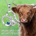 wholesale 925 Sterling Silver Blue Crystal Heart Highland Cow Love Forever Pendant Necklace Gifts for Women Girls-0-4