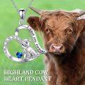 wholesale 925 Sterling Silver Blue Crystal Heart Highland Cow Love Forever Pendant Necklace Gifts for Women Girls-0-4