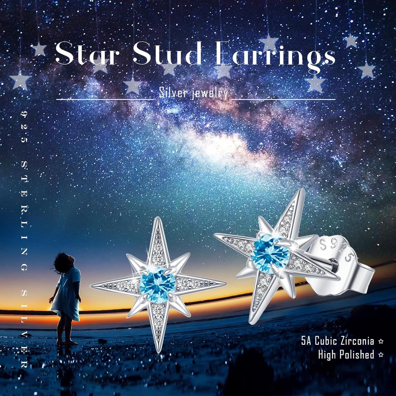  Sterling Silver Moonstone Birthstone Opal Star Planet Panda Whale Heart Earrings for Women -0-6