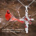 wholesale 925 Sterling Silver Red Stone Cardinal Cross Bird Pendant Necklace-0-5