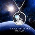 wholesale 925 Sterling Silver Moonstone Astronaut & Ufo Pendant Necklace for Women and Men-0-1