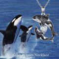 wholesale Rhodium Plated Sterling Silver & CZ Killer Whale Heart Necklace, Adjustable Chain, Hypoallergenic Gift for Women-0-2