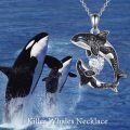 wholesale Rhodium Plated Sterling Silver & CZ Killer Whale Heart Necklace, Adjustable Chain, Hypoallergenic Gift for Women-0-2