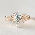 TOUPOP Sterling Silver Moissanite Moss Agate Wedding Ring Set For Women-0-3