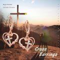 wholesale Rose Gold 925 Sterling Silver Heart with Cross Dangle Leverback Earrings for Women-0-4