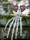 wholesale 925 Sterling Silver Heart-Shaped Skeleton Hand Stud Earrings with Red Crystal Stone Gift for Women-0-5