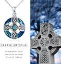 wholesale 925 Sterling Silver Blue Gemstone Celtic Cross Knot Pendant Necklace for Women-0-3