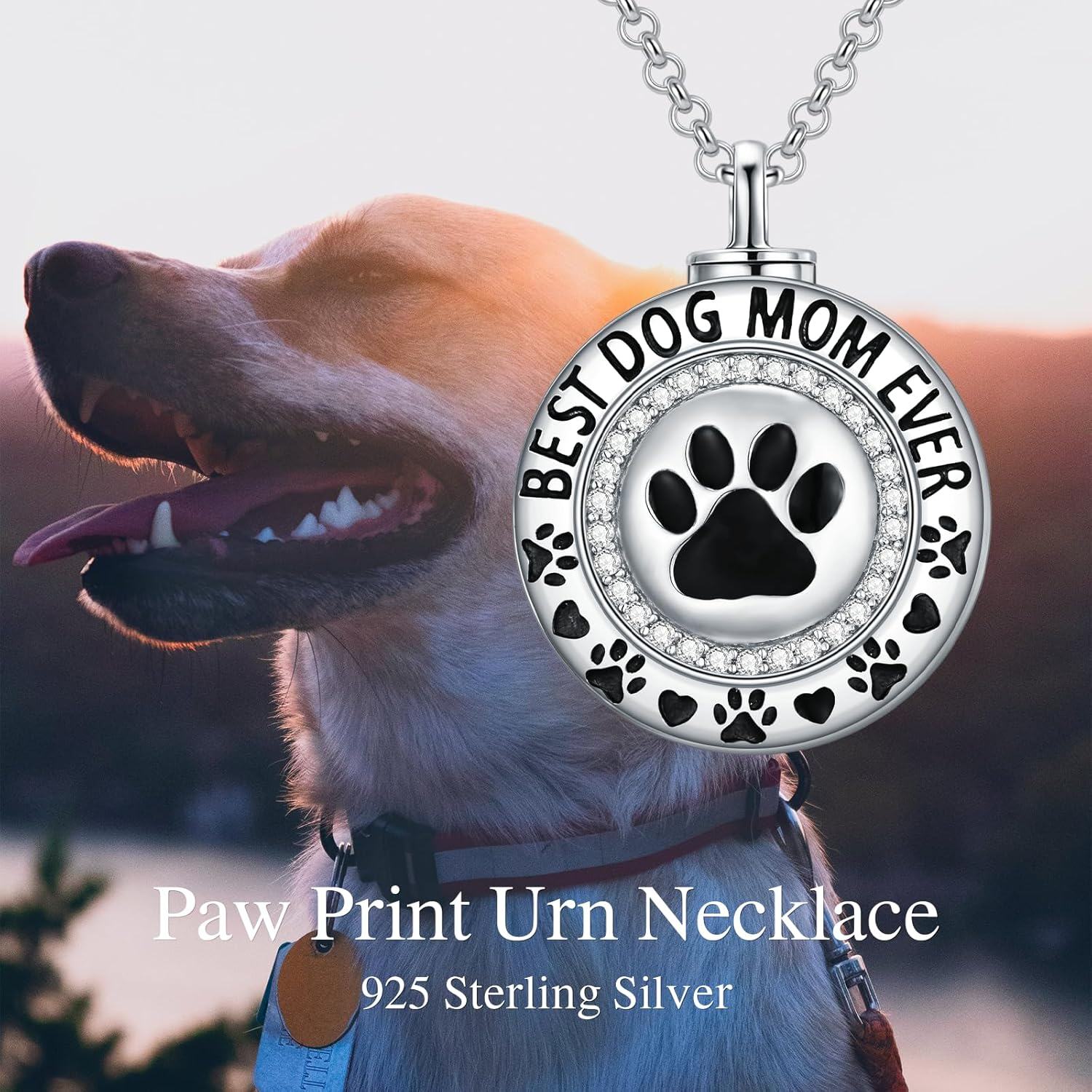 Sterling Silver Paw Print Pendant Pet Ashes Necklace-0-2