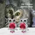 TOUPOP Sterling Silver Ruby Owl Stud Earrings For Women-0-1