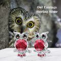 TOUPOP Sterling Silver Ruby Owl Stud Earrings For Women-0-1