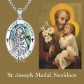 wholesale 925 Sterling Silver St Joseph Pendant with Abalone Shell and Crosses on 3mm Ball Chain - Protect Us Charm Necklace for Men Women Boys Girls (Silver)-0-4