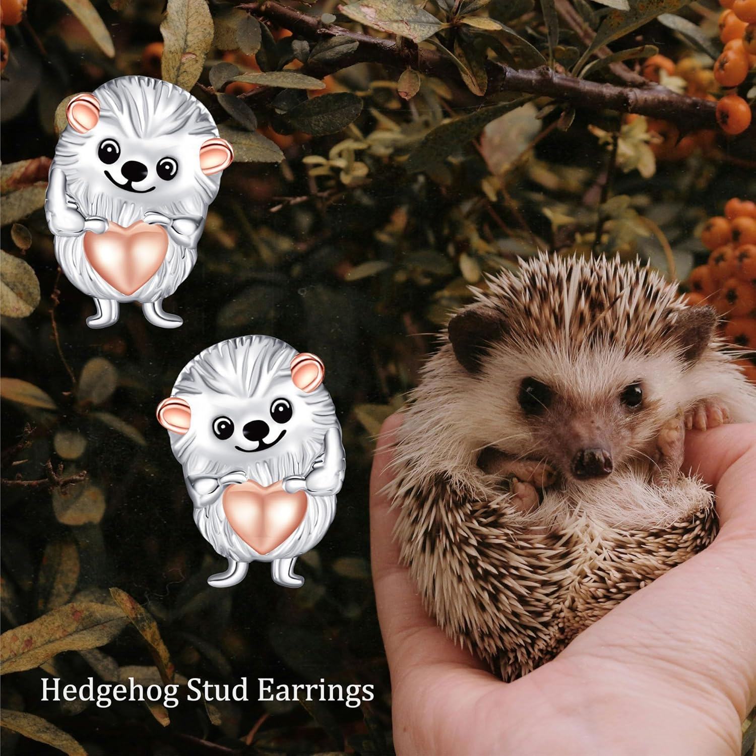 925 Sterling Silver Cute Hedgehog Heart Stud Earrings for Women Girls  4PCs Set-0-4