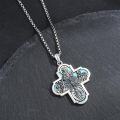 wholesale 925 Sterling Silver Cross with Turquoise and Religious Figures Pendant Necklace for Men Women-0-4