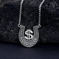 wholesale 925 Sterling Silver Good Luck Horseshoe Pendant Necklaces with Dollar Sign and Lucky Words for Men & Women-0-2